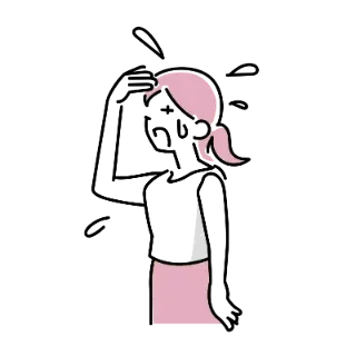 汗をぬぐい、ほてりを感じている女性のイラスト